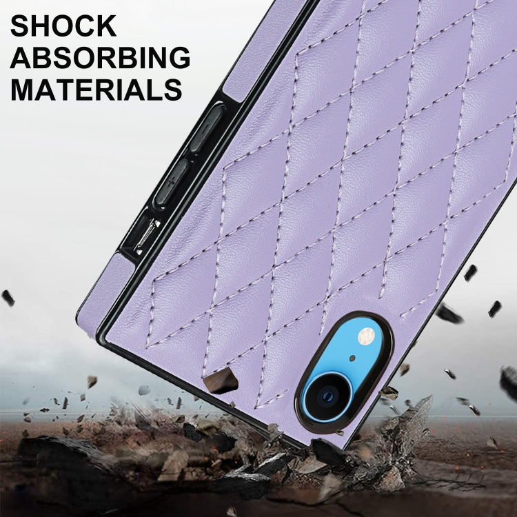 For iPhone XR Elegant Rhombic Pattern Microfiber Leather +TPU Shockproof Case with Crossbody Strap Chain(Purple) - More iPhone Cases by buy2fix | Online Shopping UK | buy2fix