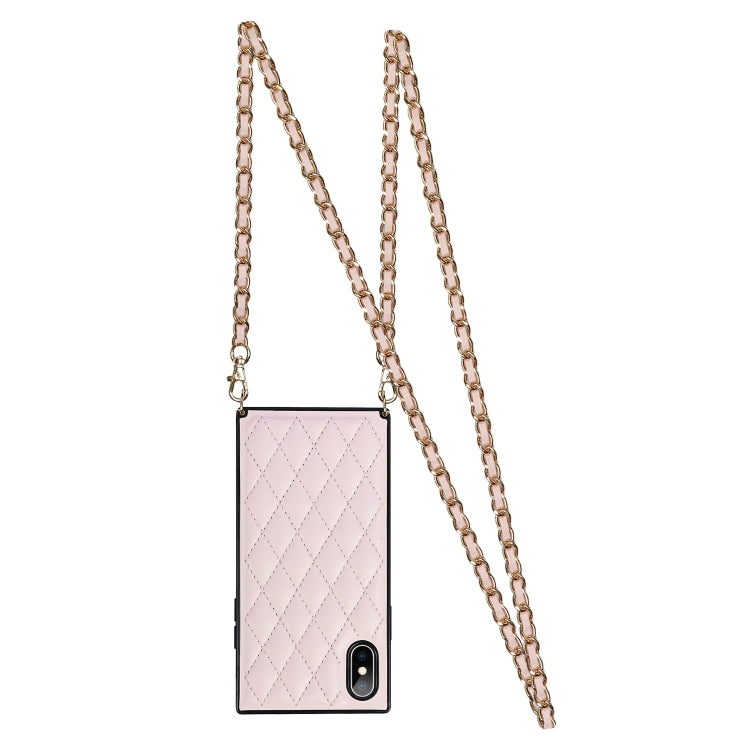 For iPhone XS Max Elegant Rhombic Pattern Microfiber Leather +TPU Shockproof Case with Crossbody Strap Chain(Pink) - More iPhone Cases by buy2fix | Online Shopping UK | buy2fix