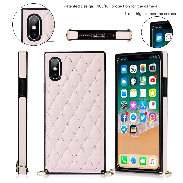 For iPhone XS Max Elegant Rhombic Pattern Microfiber Leather +TPU Shockproof Case with Crossbody Strap Chain(Pink) - More iPhone Cases by buy2fix | Online Shopping UK | buy2fix