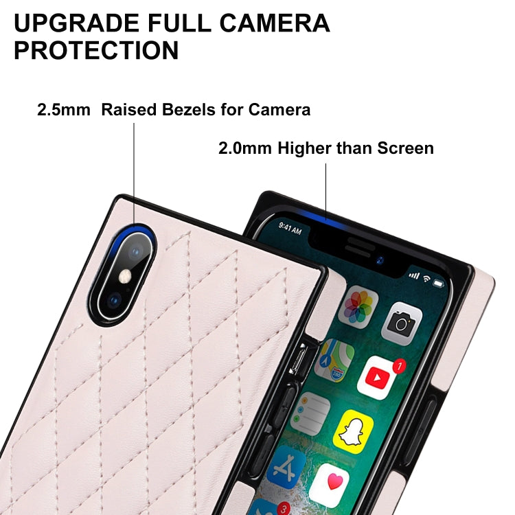 For iPhone XS Max Elegant Rhombic Pattern Microfiber Leather +TPU Shockproof Case with Crossbody Strap Chain(Pink) - More iPhone Cases by buy2fix | Online Shopping UK | buy2fix