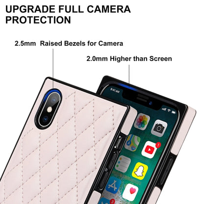 For iPhone XS Max Elegant Rhombic Pattern Microfiber Leather +TPU Shockproof Case with Crossbody Strap Chain(Pink) - More iPhone Cases by buy2fix | Online Shopping UK | buy2fix