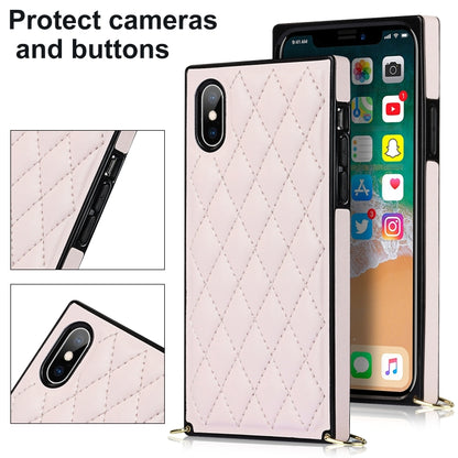For iPhone XS Max Elegant Rhombic Pattern Microfiber Leather +TPU Shockproof Case with Crossbody Strap Chain(Pink) - More iPhone Cases by buy2fix | Online Shopping UK | buy2fix