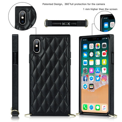 For iPhone XS Max Elegant Rhombic Pattern Microfiber Leather +TPU Shockproof Case with Crossbody Strap Chain(Black) - More iPhone Cases by buy2fix | Online Shopping UK | buy2fix