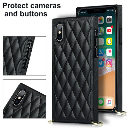 For iPhone XS Max Elegant Rhombic Pattern Microfiber Leather +TPU Shockproof Case with Crossbody Strap Chain(Black) - More iPhone Cases by buy2fix | Online Shopping UK | buy2fix