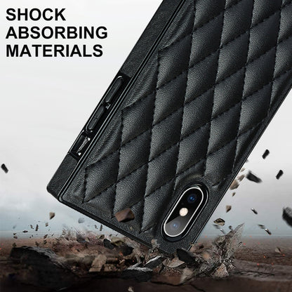 For iPhone XS Max Elegant Rhombic Pattern Microfiber Leather +TPU Shockproof Case with Crossbody Strap Chain(Black) - More iPhone Cases by buy2fix | Online Shopping UK | buy2fix