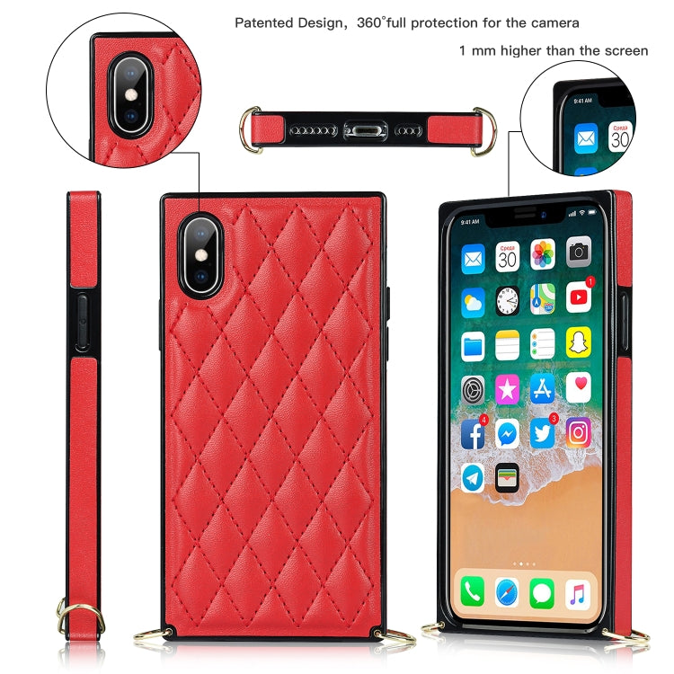 For iPhone XS Max Elegant Rhombic Pattern Microfiber Leather +TPU Shockproof Case with Crossbody Strap Chain(Red) - More iPhone Cases by buy2fix | Online Shopping UK | buy2fix