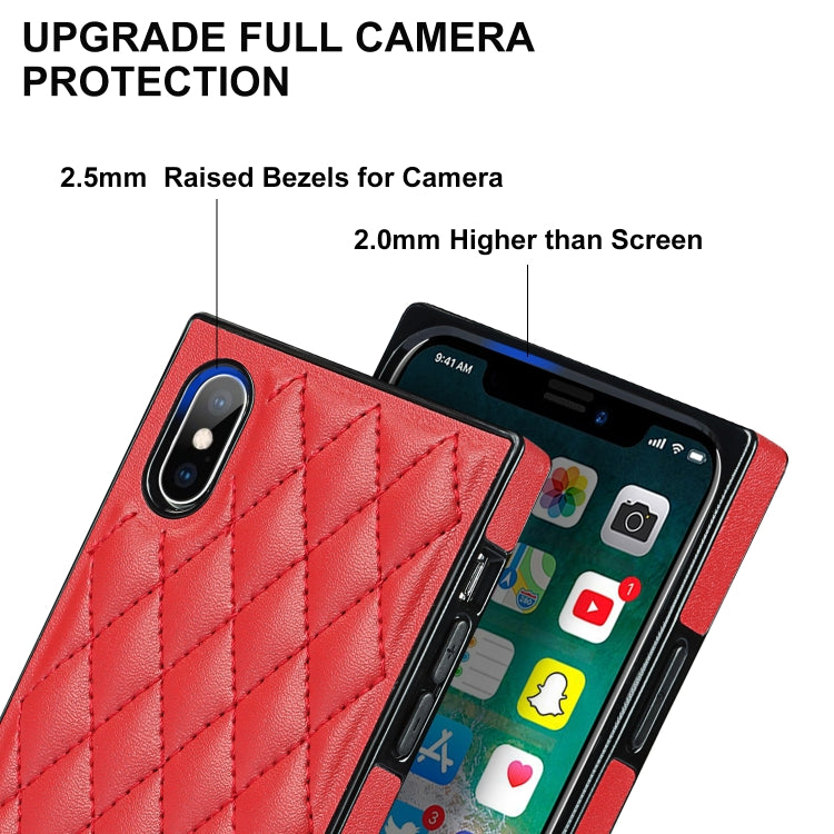 For iPhone XS Max Elegant Rhombic Pattern Microfiber Leather +TPU Shockproof Case with Crossbody Strap Chain(Red) - More iPhone Cases by buy2fix | Online Shopping UK | buy2fix