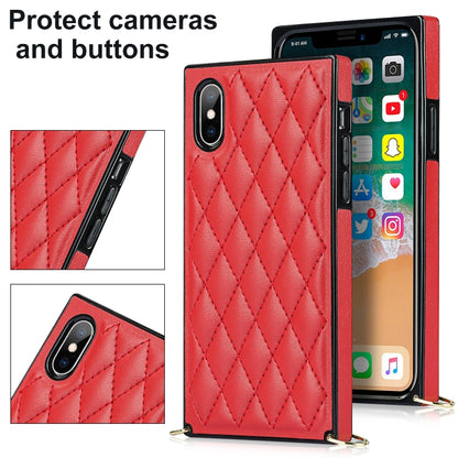For iPhone XS Max Elegant Rhombic Pattern Microfiber Leather +TPU Shockproof Case with Crossbody Strap Chain(Red) - More iPhone Cases by buy2fix | Online Shopping UK | buy2fix