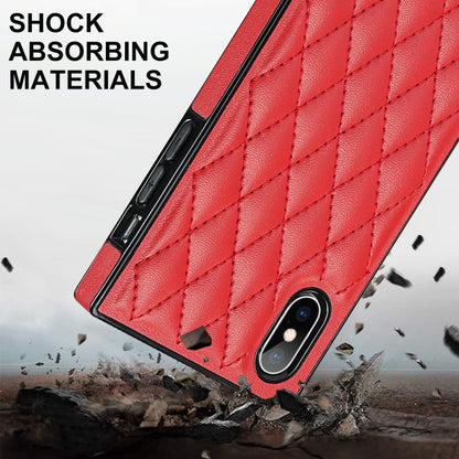 For iPhone XS Max Elegant Rhombic Pattern Microfiber Leather +TPU Shockproof Case with Crossbody Strap Chain(Red) - More iPhone Cases by buy2fix | Online Shopping UK | buy2fix