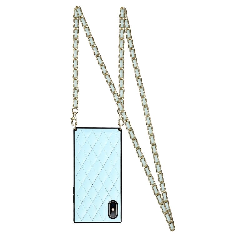 For iPhone XS Max Elegant Rhombic Pattern Microfiber Leather +TPU Shockproof Case with Crossbody Strap Chain(Blue) - More iPhone Cases by buy2fix | Online Shopping UK | buy2fix