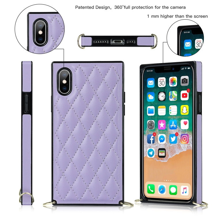 For iPhone XS Max Elegant Rhombic Pattern Microfiber Leather +TPU Shockproof Case with Crossbody Strap Chain(Purple) - More iPhone Cases by buy2fix | Online Shopping UK | buy2fix