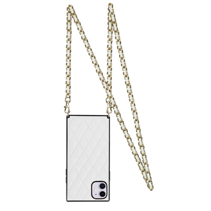 For iPhone 11 Elegant Rhombic Pattern Microfiber Leather +TPU Shockproof Case with Crossbody Strap Chain (White) - iPhone 11 Cases by buy2fix | Online Shopping UK | buy2fix
