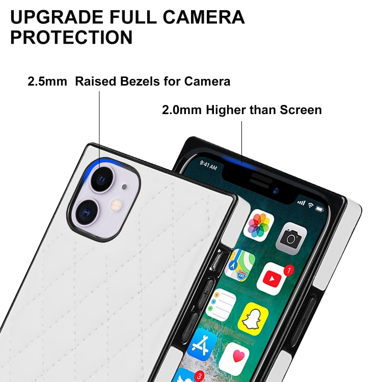 For iPhone 11 Elegant Rhombic Pattern Microfiber Leather +TPU Shockproof Case with Crossbody Strap Chain (White) - iPhone 11 Cases by buy2fix | Online Shopping UK | buy2fix