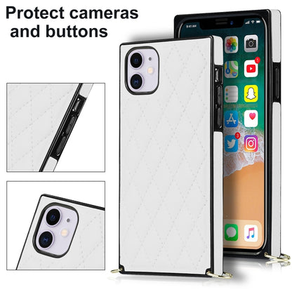 For iPhone 11 Elegant Rhombic Pattern Microfiber Leather +TPU Shockproof Case with Crossbody Strap Chain (White) - iPhone 11 Cases by buy2fix | Online Shopping UK | buy2fix