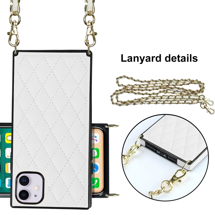 For iPhone 11 Elegant Rhombic Pattern Microfiber Leather +TPU Shockproof Case with Crossbody Strap Chain (White) - iPhone 11 Cases by buy2fix | Online Shopping UK | buy2fix