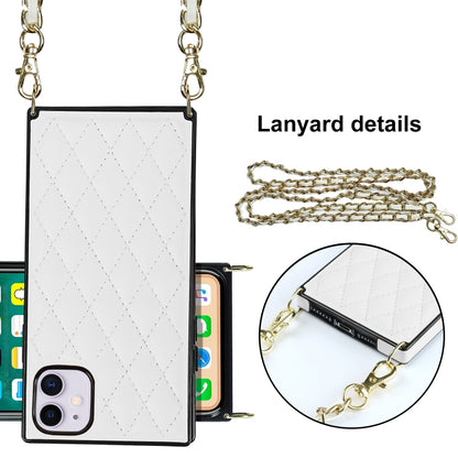 For iPhone 11 Elegant Rhombic Pattern Microfiber Leather +TPU Shockproof Case with Crossbody Strap Chain (White) - iPhone 11 Cases by buy2fix | Online Shopping UK | buy2fix