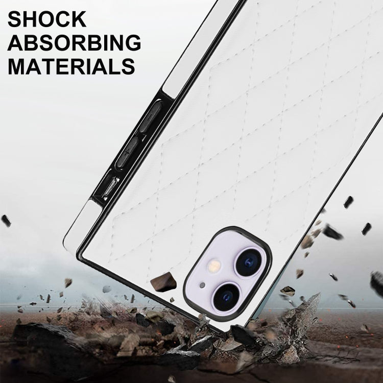 For iPhone 11 Elegant Rhombic Pattern Microfiber Leather +TPU Shockproof Case with Crossbody Strap Chain (White) - iPhone 11 Cases by buy2fix | Online Shopping UK | buy2fix