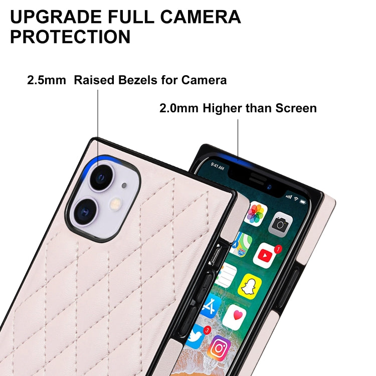 For iPhone 11 Elegant Rhombic Pattern Microfiber Leather +TPU Shockproof Case with Crossbody Strap Chain (Pink) - iPhone 11 Cases by buy2fix | Online Shopping UK | buy2fix