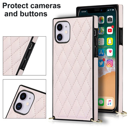 For iPhone 11 Elegant Rhombic Pattern Microfiber Leather +TPU Shockproof Case with Crossbody Strap Chain (Pink) - iPhone 11 Cases by buy2fix | Online Shopping UK | buy2fix