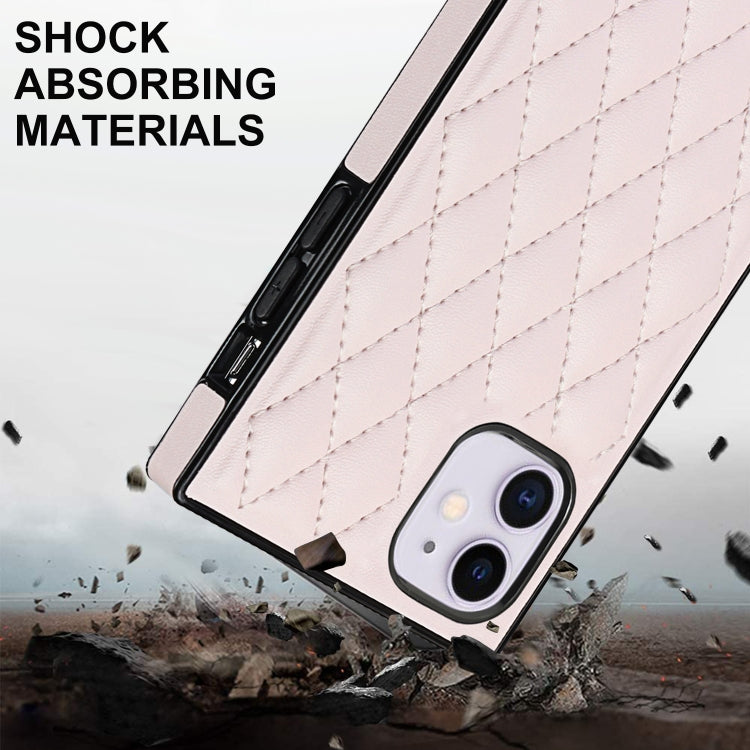 For iPhone 11 Elegant Rhombic Pattern Microfiber Leather +TPU Shockproof Case with Crossbody Strap Chain (Pink) - iPhone 11 Cases by buy2fix | Online Shopping UK | buy2fix