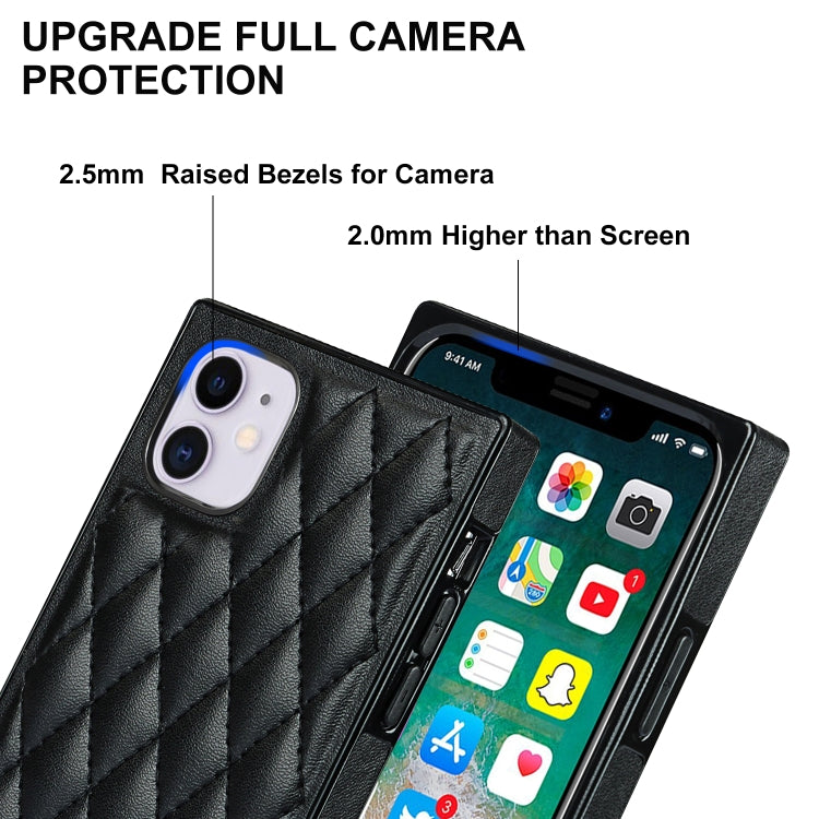 For iPhone 11 Elegant Rhombic Pattern Microfiber Leather +TPU Shockproof Case with Crossbody Strap Chain (Black) - iPhone 11 Cases by buy2fix | Online Shopping UK | buy2fix