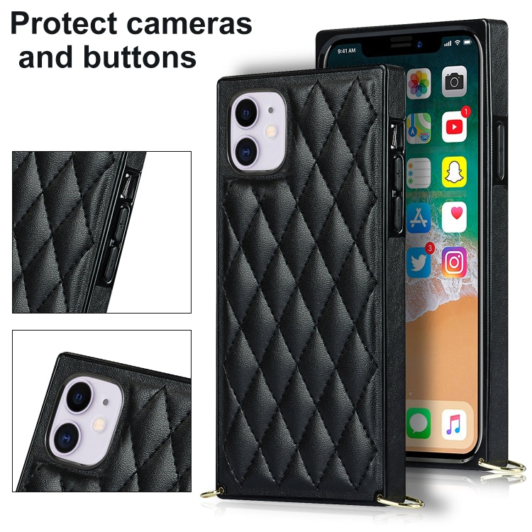 For iPhone 11 Elegant Rhombic Pattern Microfiber Leather +TPU Shockproof Case with Crossbody Strap Chain (Black) - iPhone 11 Cases by buy2fix | Online Shopping UK | buy2fix