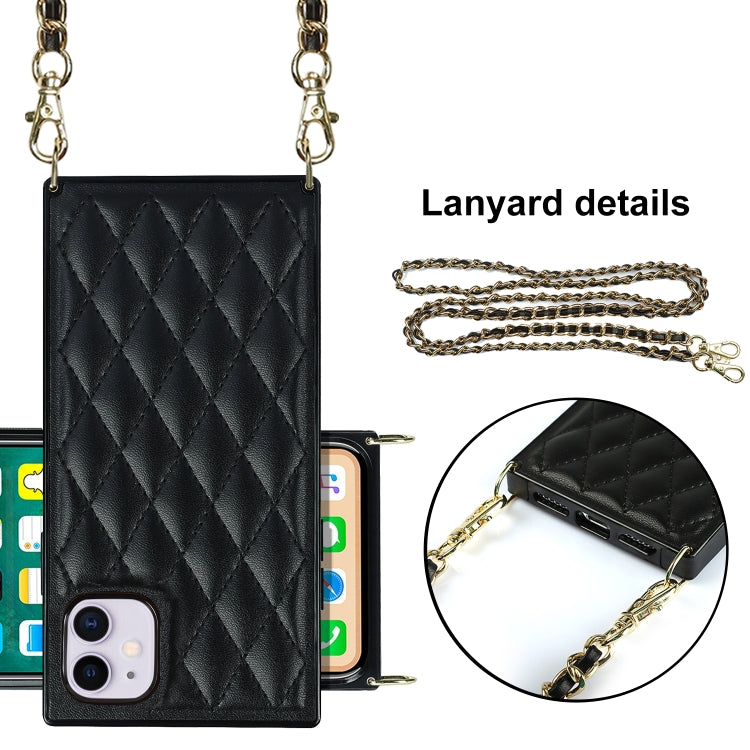 For iPhone 11 Elegant Rhombic Pattern Microfiber Leather +TPU Shockproof Case with Crossbody Strap Chain (Black) - iPhone 11 Cases by buy2fix | Online Shopping UK | buy2fix