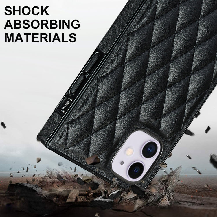 For iPhone 11 Elegant Rhombic Pattern Microfiber Leather +TPU Shockproof Case with Crossbody Strap Chain (Black) - iPhone 11 Cases by buy2fix | Online Shopping UK | buy2fix