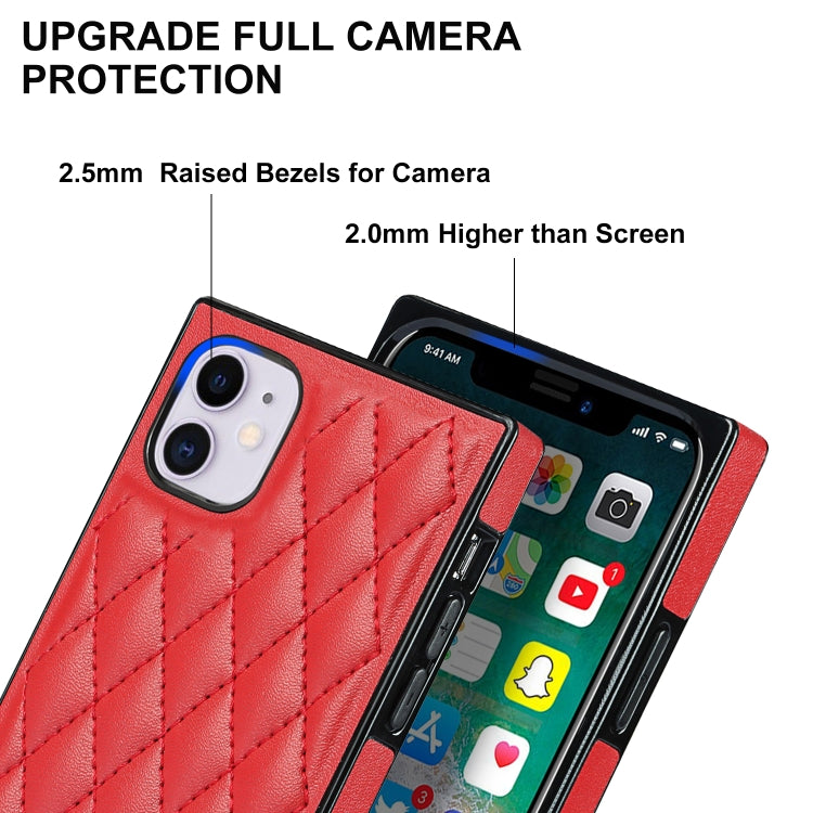 For iPhone 11 Elegant Rhombic Pattern Microfiber Leather +TPU Shockproof Case with Crossbody Strap Chain (Red) - iPhone 11 Cases by buy2fix | Online Shopping UK | buy2fix