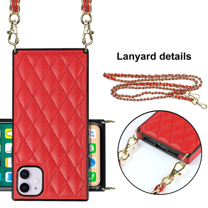 For iPhone 11 Elegant Rhombic Pattern Microfiber Leather +TPU Shockproof Case with Crossbody Strap Chain (Red) - iPhone 11 Cases by buy2fix | Online Shopping UK | buy2fix