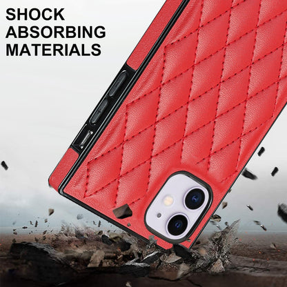 For iPhone 11 Elegant Rhombic Pattern Microfiber Leather +TPU Shockproof Case with Crossbody Strap Chain (Red) - iPhone 11 Cases by buy2fix | Online Shopping UK | buy2fix