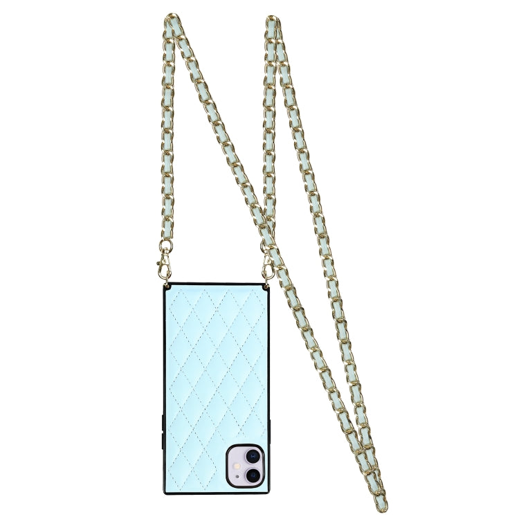 For iPhone 11 Elegant Rhombic Pattern Microfiber Leather +TPU Shockproof Case with Crossbody Strap Chain (Blue) - iPhone 11 Cases by buy2fix | Online Shopping UK | buy2fix