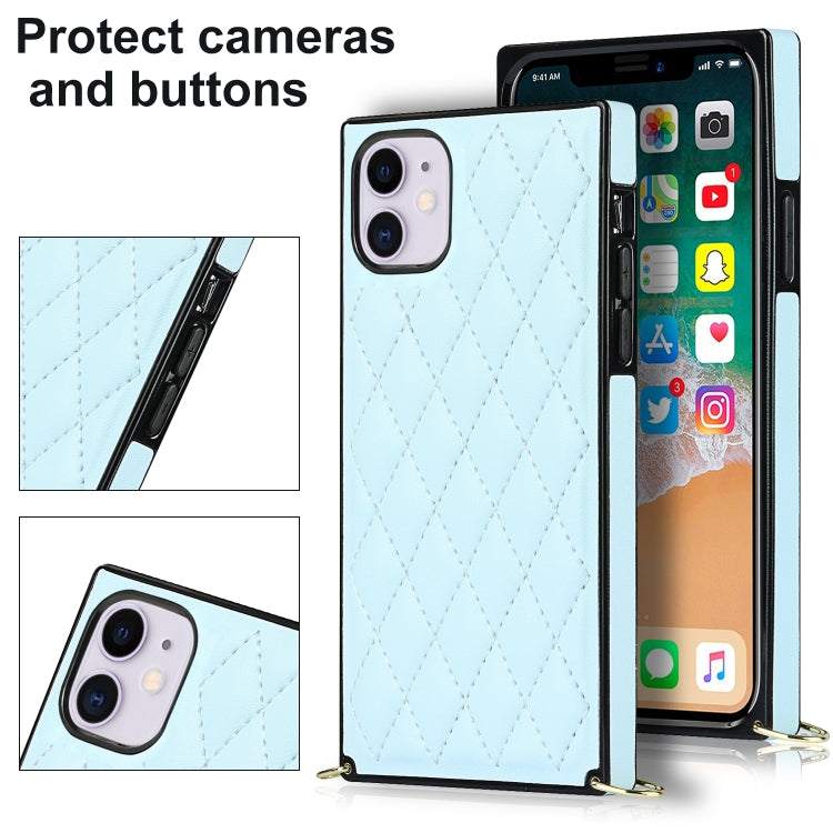 For iPhone 11 Elegant Rhombic Pattern Microfiber Leather +TPU Shockproof Case with Crossbody Strap Chain (Blue) - iPhone 11 Cases by buy2fix | Online Shopping UK | buy2fix