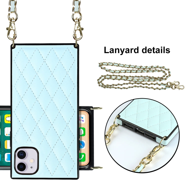 For iPhone 11 Elegant Rhombic Pattern Microfiber Leather +TPU Shockproof Case with Crossbody Strap Chain (Blue) - iPhone 11 Cases by buy2fix | Online Shopping UK | buy2fix