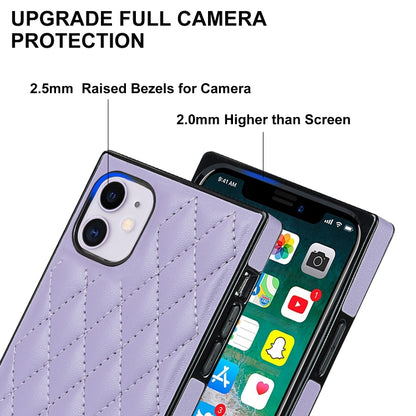 For iPhone 11 Elegant Rhombic Pattern Microfiber Leather +TPU Shockproof Case with Crossbody Strap Chain (Purple) - iPhone 11 Cases by buy2fix | Online Shopping UK | buy2fix