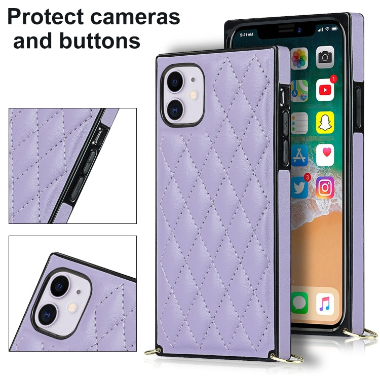 For iPhone 11 Elegant Rhombic Pattern Microfiber Leather +TPU Shockproof Case with Crossbody Strap Chain (Purple) - iPhone 11 Cases by buy2fix | Online Shopping UK | buy2fix