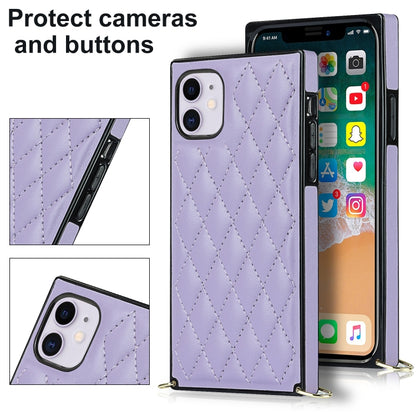 For iPhone 11 Elegant Rhombic Pattern Microfiber Leather +TPU Shockproof Case with Crossbody Strap Chain (Purple) - iPhone 11 Cases by buy2fix | Online Shopping UK | buy2fix