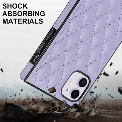 For iPhone 11 Elegant Rhombic Pattern Microfiber Leather +TPU Shockproof Case with Crossbody Strap Chain (Purple) - iPhone 11 Cases by buy2fix | Online Shopping UK | buy2fix