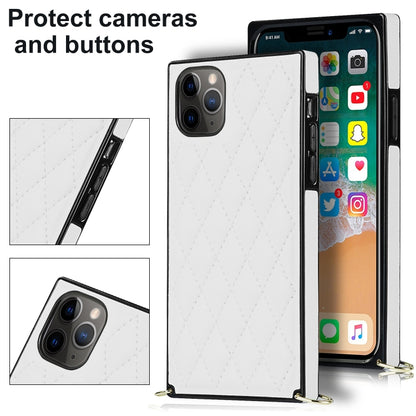 For iPhone 11 Pro Elegant Rhombic Pattern Microfiber Leather +TPU Shockproof Case with Crossbody Strap Chain (White) - iPhone 11 Pro Cases by buy2fix | Online Shopping UK | buy2fix