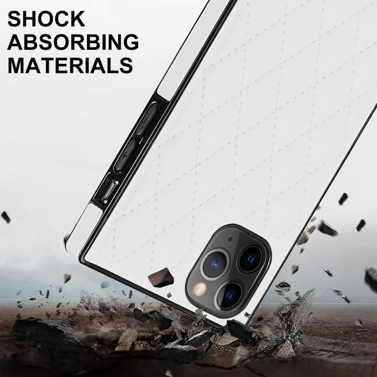 For iPhone 11 Pro Elegant Rhombic Pattern Microfiber Leather +TPU Shockproof Case with Crossbody Strap Chain (White) - iPhone 11 Pro Cases by buy2fix | Online Shopping UK | buy2fix