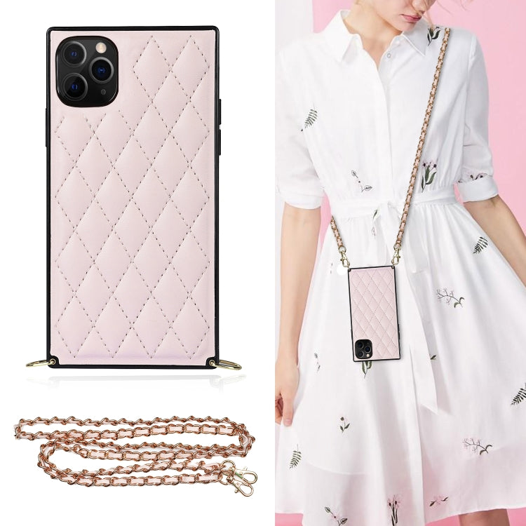 For iPhone 11 Pro Elegant Rhombic Pattern Microfiber Leather +TPU Shockproof Case with Crossbody Strap Chain (Pink) - iPhone 11 Pro Cases by buy2fix | Online Shopping UK | buy2fix