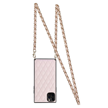 For iPhone 11 Pro Elegant Rhombic Pattern Microfiber Leather +TPU Shockproof Case with Crossbody Strap Chain (Pink) - iPhone 11 Pro Cases by buy2fix | Online Shopping UK | buy2fix