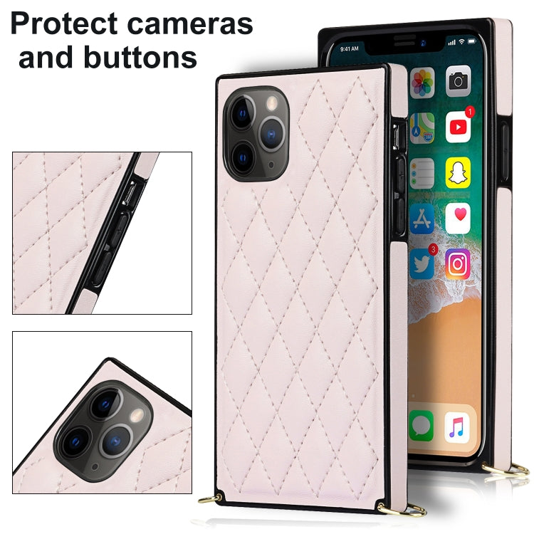 For iPhone 11 Pro Elegant Rhombic Pattern Microfiber Leather +TPU Shockproof Case with Crossbody Strap Chain (Pink) - iPhone 11 Pro Cases by buy2fix | Online Shopping UK | buy2fix