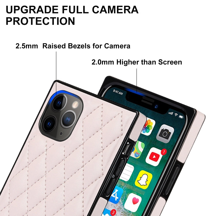 For iPhone 11 Pro Elegant Rhombic Pattern Microfiber Leather +TPU Shockproof Case with Crossbody Strap Chain (Pink) - iPhone 11 Pro Cases by buy2fix | Online Shopping UK | buy2fix