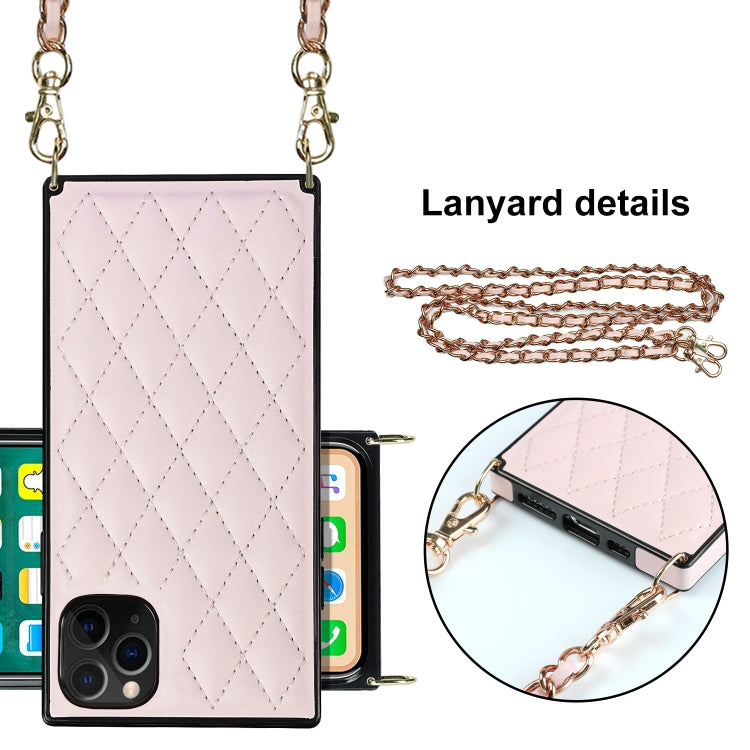 For iPhone 11 Pro Elegant Rhombic Pattern Microfiber Leather +TPU Shockproof Case with Crossbody Strap Chain (Pink) - iPhone 11 Pro Cases by buy2fix | Online Shopping UK | buy2fix