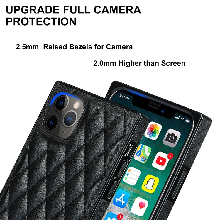 For iPhone 11 Pro Elegant Rhombic Pattern Microfiber Leather +TPU Shockproof Case with Crossbody Strap Chain (Black) - iPhone 11 Pro Cases by buy2fix | Online Shopping UK | buy2fix