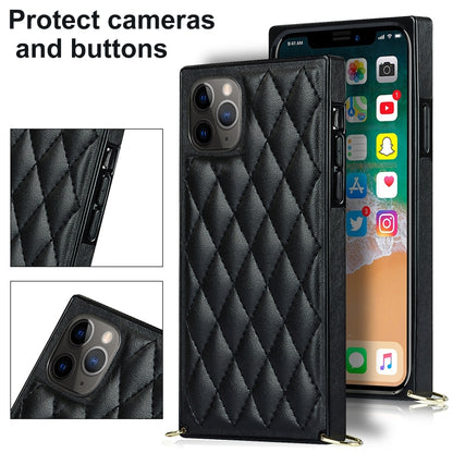 For iPhone 11 Pro Elegant Rhombic Pattern Microfiber Leather +TPU Shockproof Case with Crossbody Strap Chain (Black) - iPhone 11 Pro Cases by buy2fix | Online Shopping UK | buy2fix