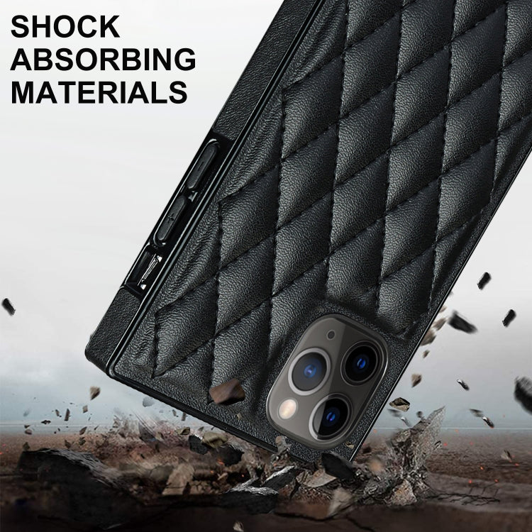 For iPhone 11 Pro Elegant Rhombic Pattern Microfiber Leather +TPU Shockproof Case with Crossbody Strap Chain (Black) - iPhone 11 Pro Cases by buy2fix | Online Shopping UK | buy2fix