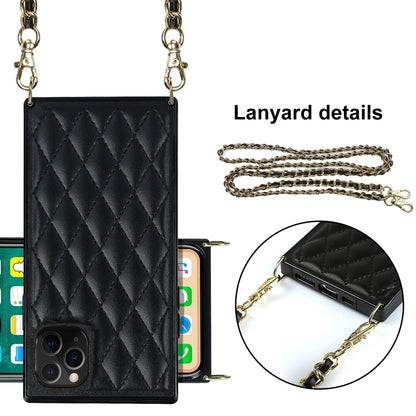 For iPhone 11 Pro Elegant Rhombic Pattern Microfiber Leather +TPU Shockproof Case with Crossbody Strap Chain (Black) - iPhone 11 Pro Cases by buy2fix | Online Shopping UK | buy2fix