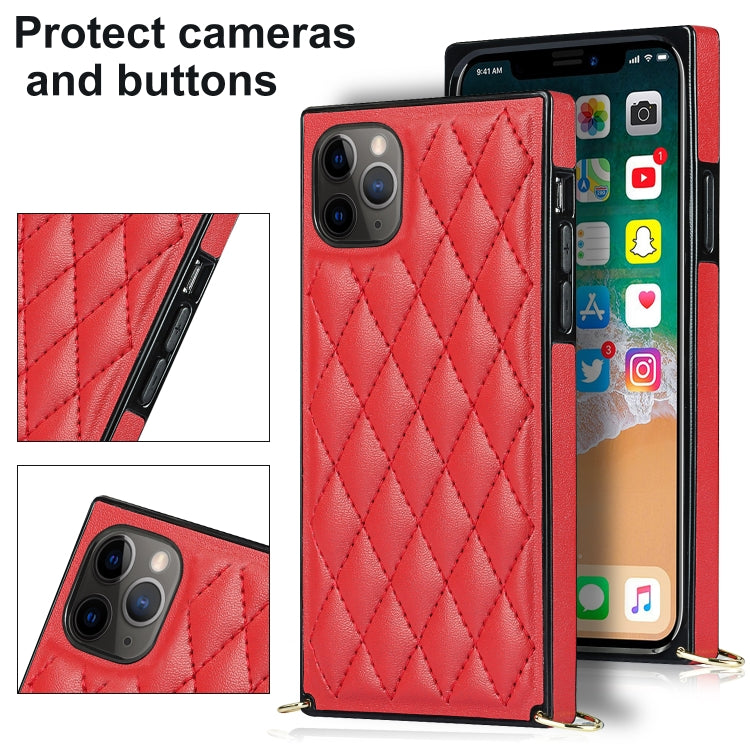 For iPhone 11 Pro Elegant Rhombic Pattern Microfiber Leather +TPU Shockproof Case with Crossbody Strap Chain (Red) - iPhone 11 Pro Cases by buy2fix | Online Shopping UK | buy2fix